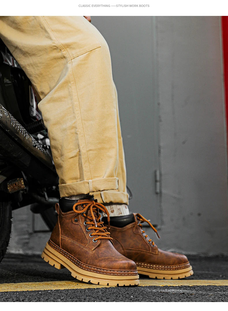 Men's Winter Snow Boots Leather Plush Lining Ankle High Lace Up