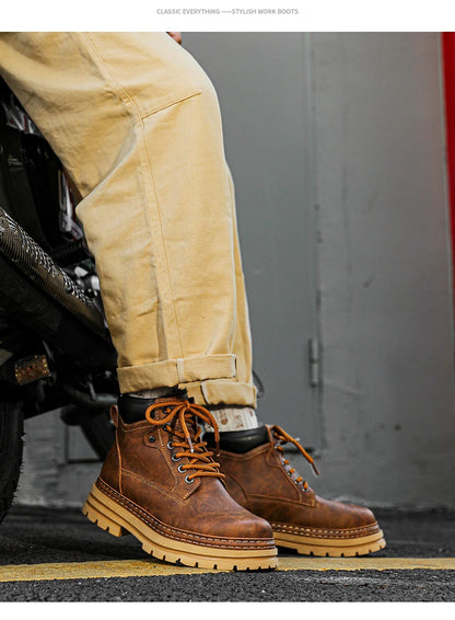 Men's Winter Snow Boots Leather Plush Lining Ankle High Lace Up