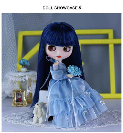 1/6 Scale Jointed Doll Body, 30 cm, White Skin, Blue Hair, ABS Material
