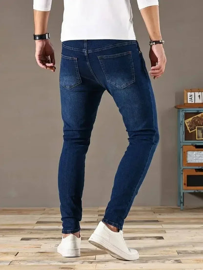 Mens Stretch Skinny Denim Jeans Solid Color Black and Blue Slim Fit