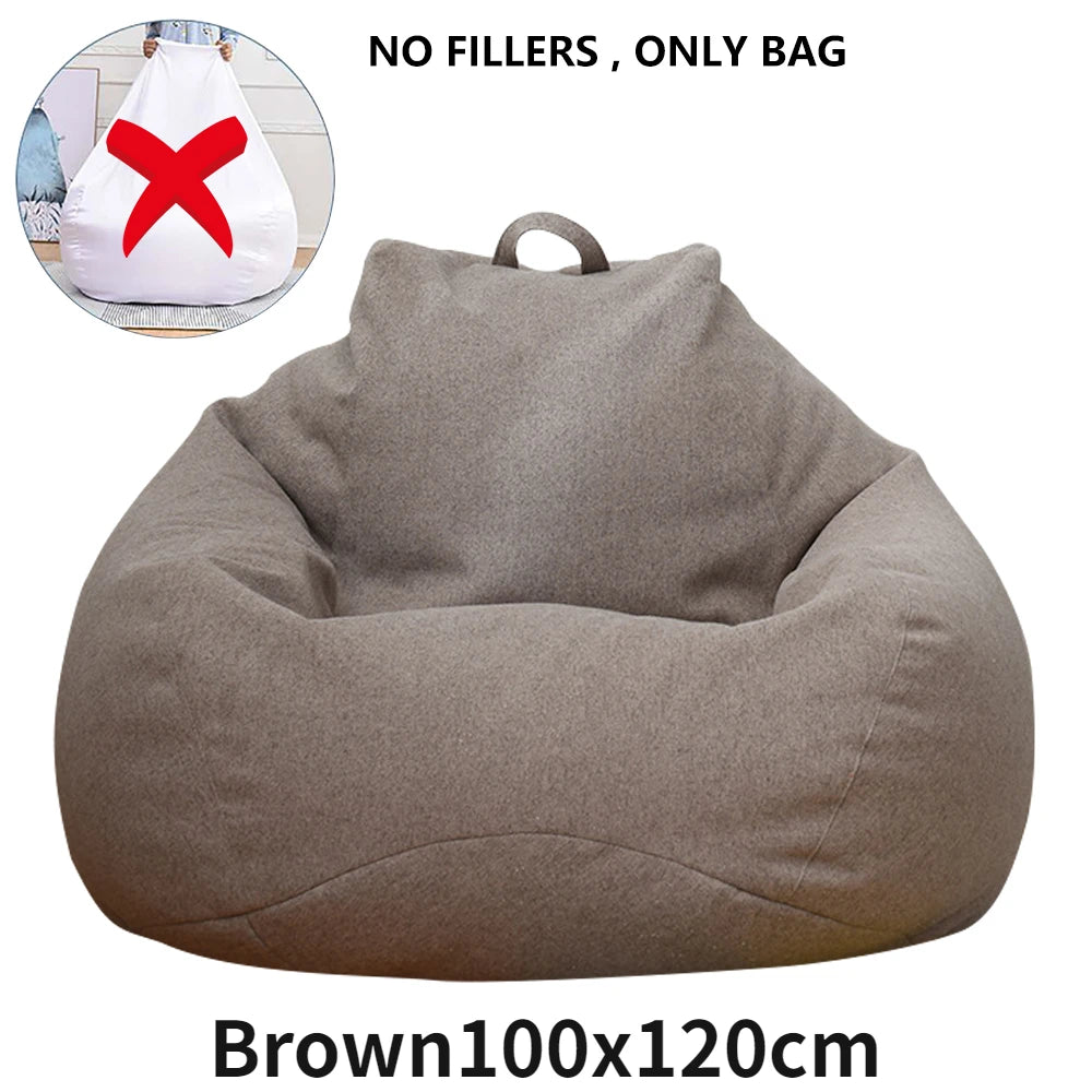 Lazy Sofa Cover Solid Chair Covers Without Filler Linen Cloth Lounger Seat Bean Bag Pouf Puff Couch Tatami Living Room Beanbags