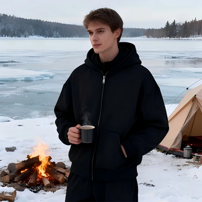 Hooded Zip Up Sweatshirt Men Polyester Long Sleeve