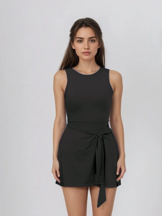 Women's Sleeveless Fit - and - Flare Workout Dress, Built - in Bra & Tie - Waist, Perfect for Tennis & Gym