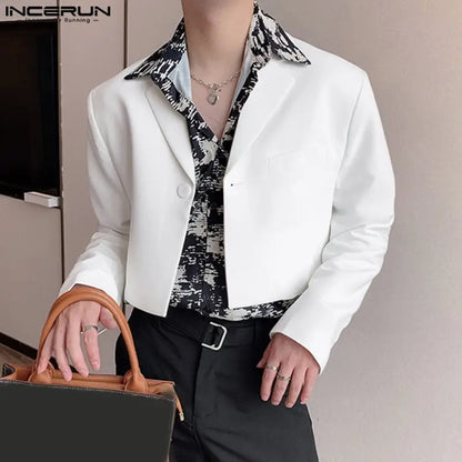 Men Blazer Solid Color Lapel Long Sleeve Single Button Polyester S-5XL Black