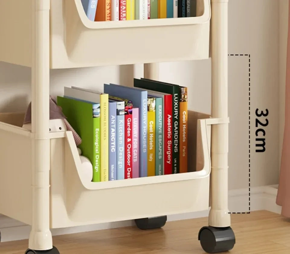 Bookshelf With Wheels Multi-Layer Movable Trolley Home Snack Organizer Shelf Kitchen Vegetable Basket Bedroom Mobile Cart Racks