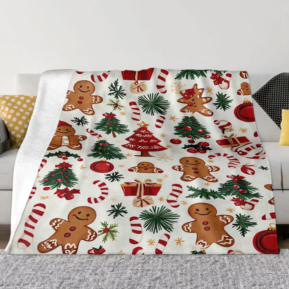 Ultra-Soft Christmas Flannel Throw Blanket – Gingerbread Wonderland Holiday Decor