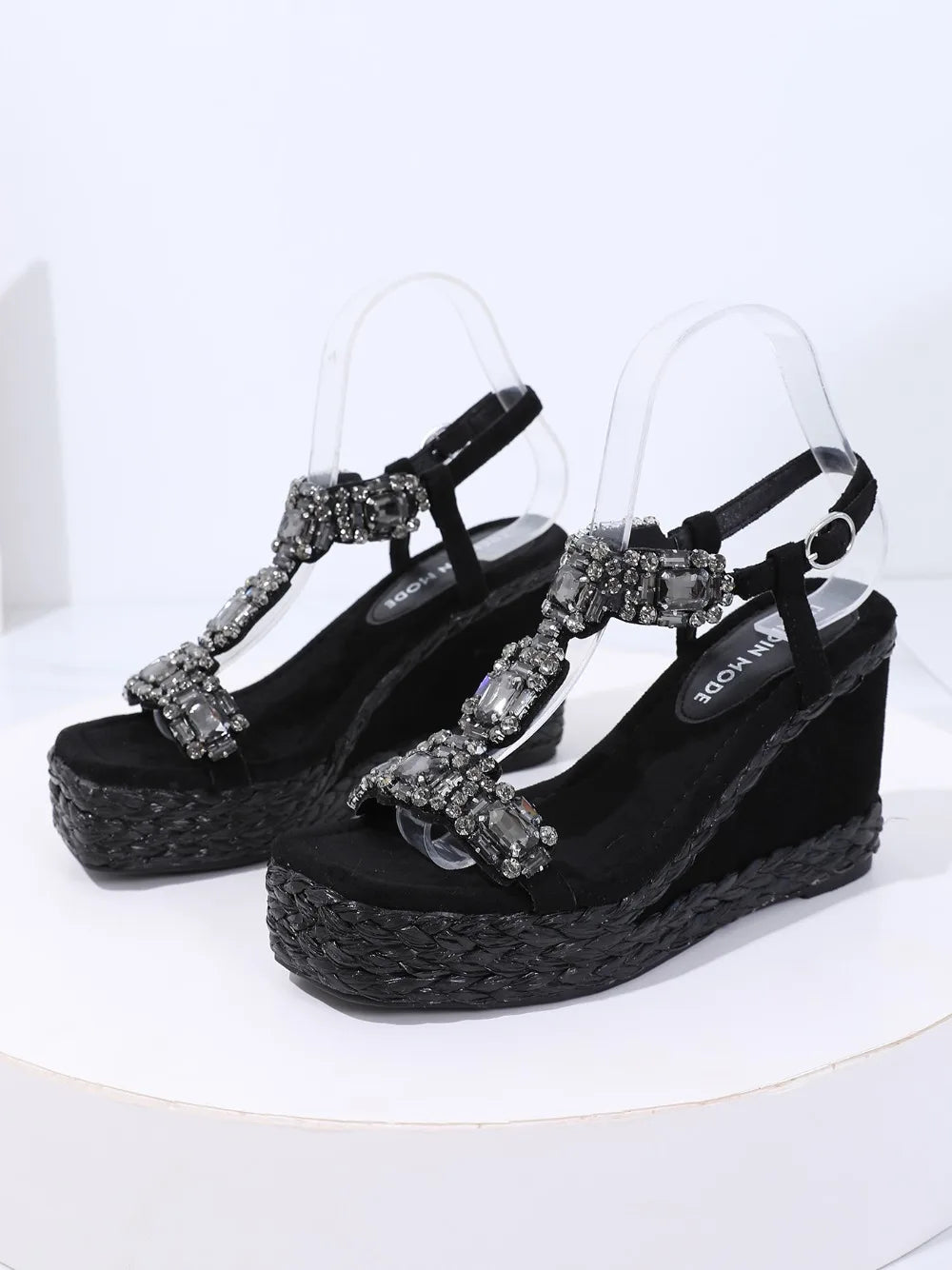 Trendin Mode Women's Velvet High Wedge Sandals 10cm Heel