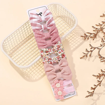 10-Piece Bow Barrette Set Handmade Fabric Geometric Pattern