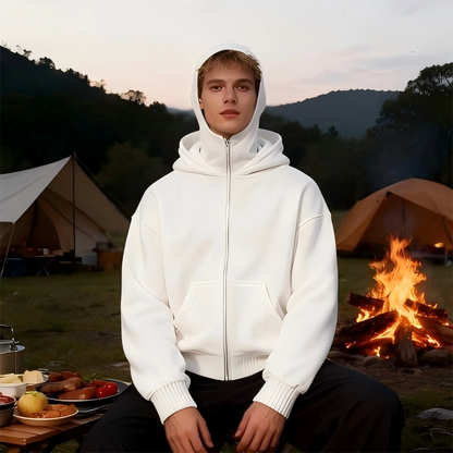 Hooded Zip Up Sweatshirt Men Polyester Long Sleeve