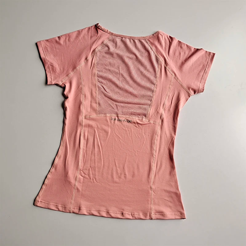 Spring and Summer Loose Women's Sports Short-sleeved Quick-drying Running Yoga Fitness T-shirt Mesh Breathable Neck Pullover Top