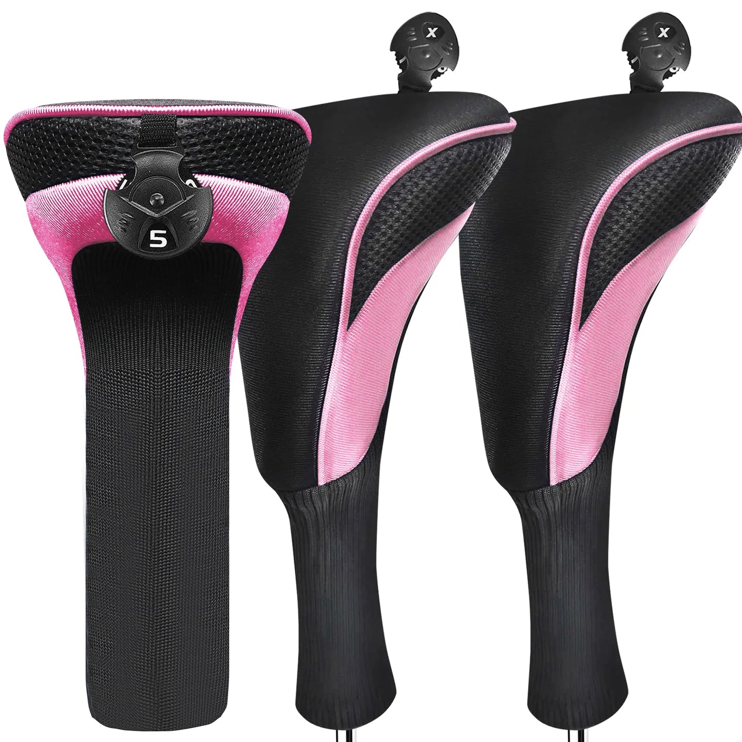 3pcs Golf Club Head Covers for Woods Driver Fairway Hybrid, Long Headcover Interchangeable Accessories