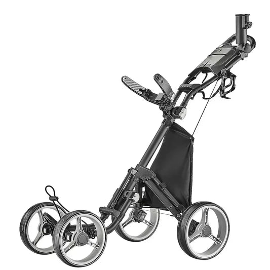 Factory Price Golf Cart 4 Wheels Golf Trolley Cart Folding Golf Push Trolley With Umbrella Holder