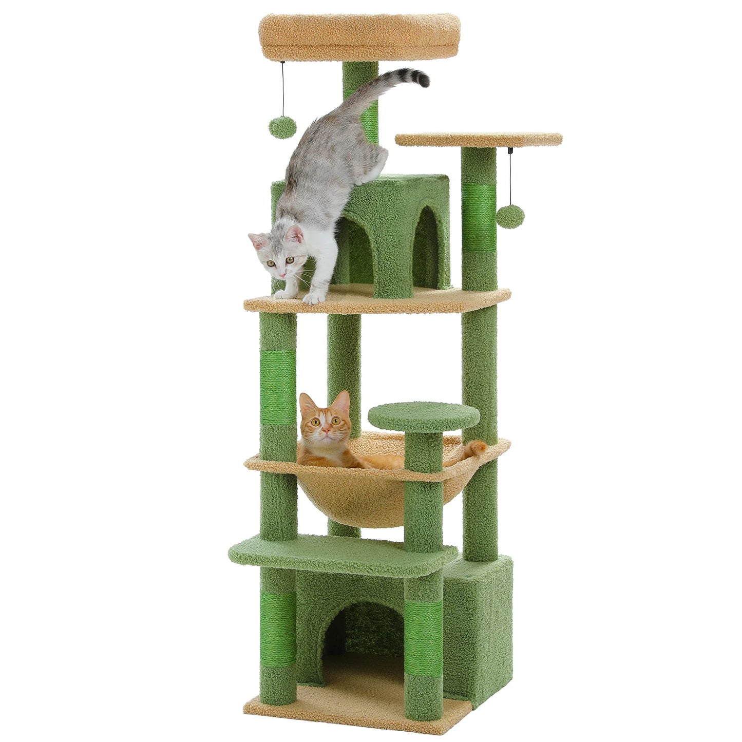6-levels Cat Tree Tower with Joyful Pompom,Cozy Hammock,Double Condos,2 Top Perches,5 Scratching Posts Perfect for Indoor Cats