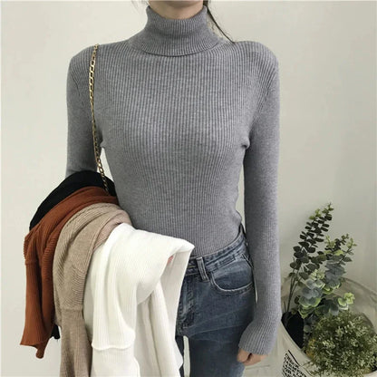 Sweater For Women Knitted Ribbed Turtleneck Long Sleeve Pullover