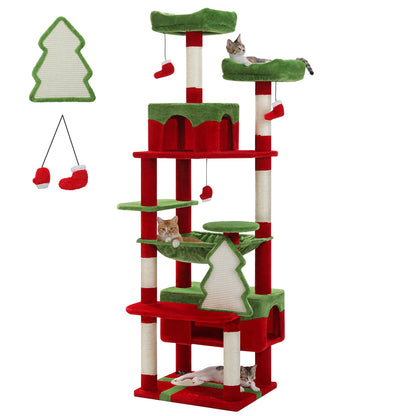 Cat Tree Tower With Five Levels, Wood Frame, Plush Fabric, Sisal