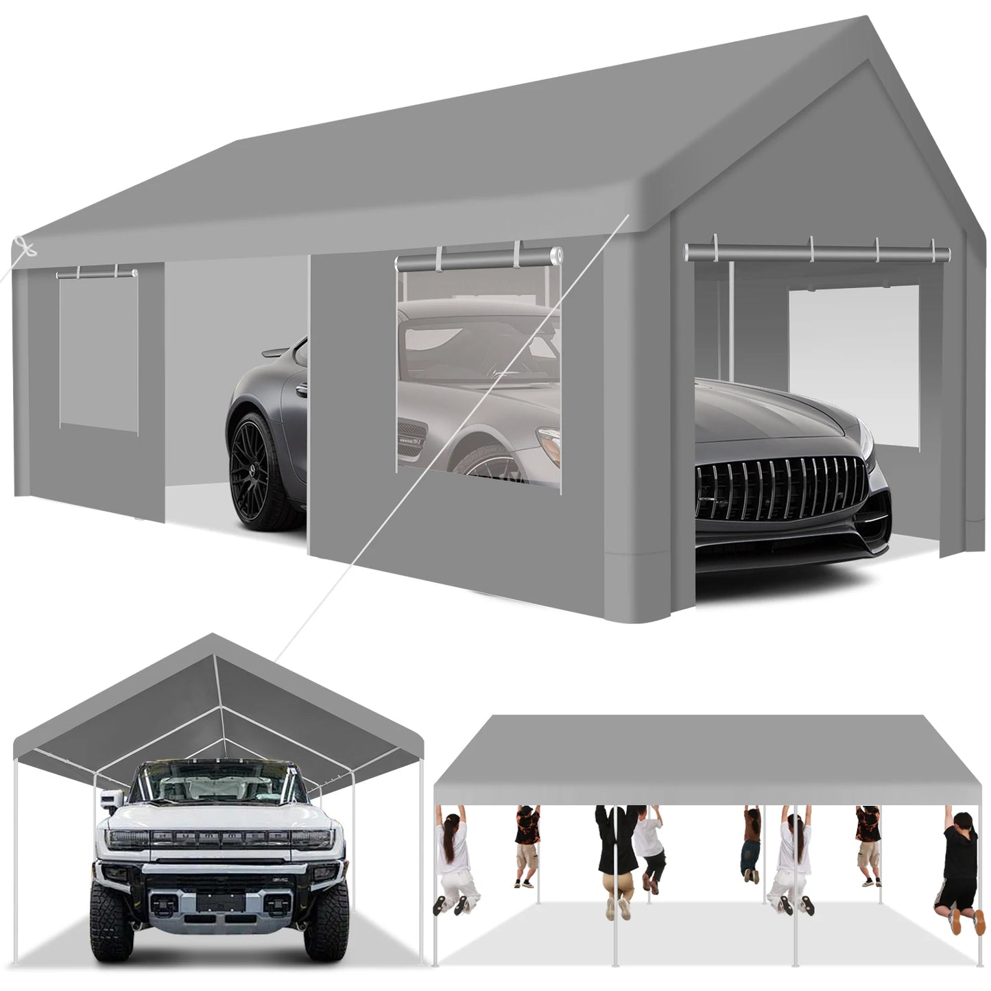 Carport Canopy 12x20 Heavy Duty Portable Garage with Roll-Up Ventilation Windows & Doors,Removable Sidewalls Car Canopy Car Tent
