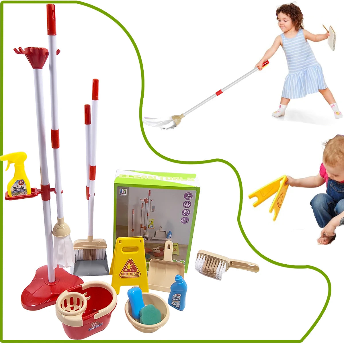 Kids Cleaning Toy Set for Toddlers Mini Broom Dustpan Mop Pretend Play Housekeeping Supplies Kits Montessori Toys Girl Boy Gifts