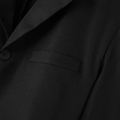 Men Blazer Solid Color Lapel Long Sleeve Single Button Polyester S-5XL Black