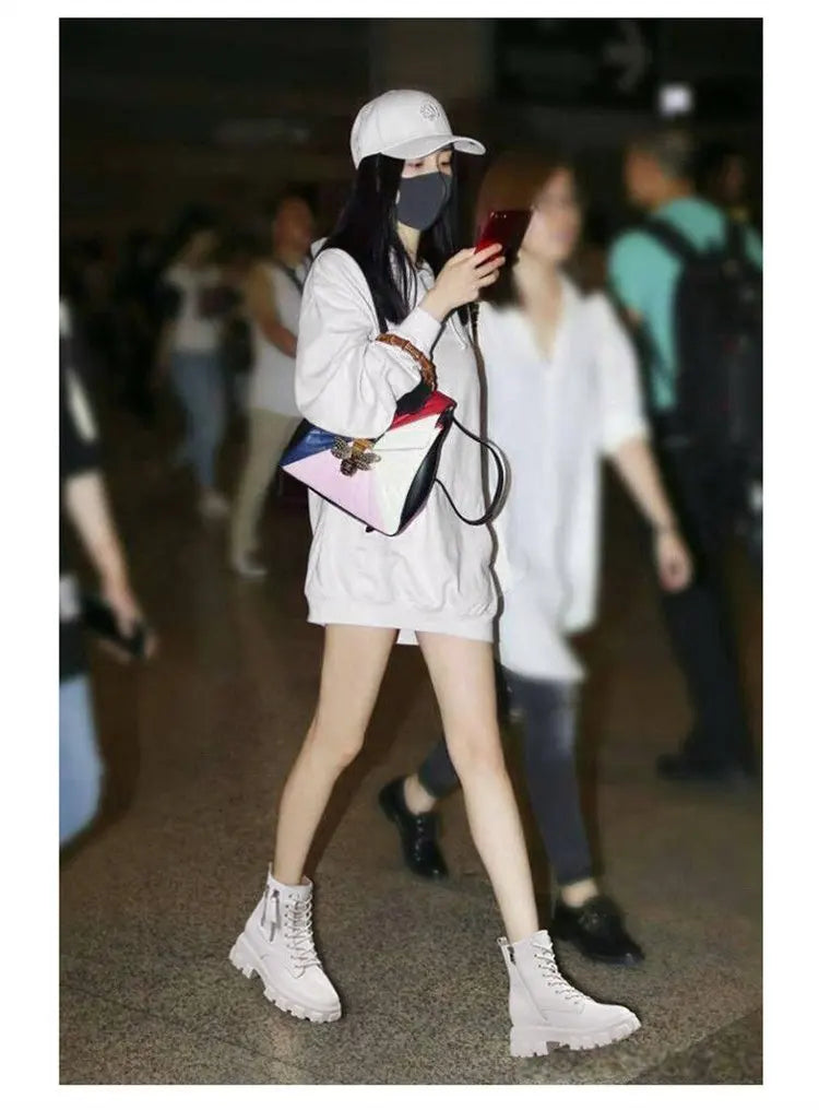 Booties 2025 New Korean Style Fleece-Lined Autumn Winter High-Top Cotton Shoes Women's Boots High Heel Mid-Calf Bootsins