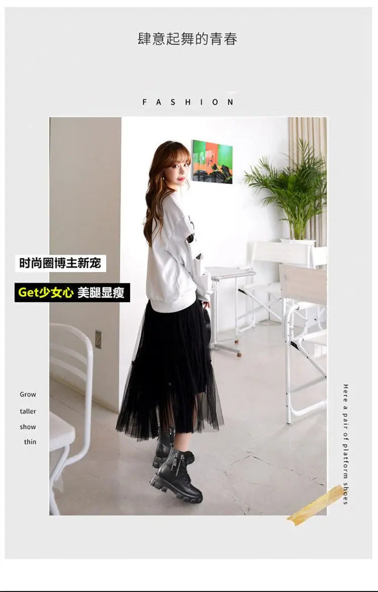 Booties 2025 New Korean Style Fleece-Lined Autumn Winter High-Top Cotton Shoes Women's Boots High Heel Mid-Calf Bootsins