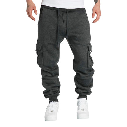 Men's Casual Cargo Sweatpants With Pockets, Drawstring Waist, Polyester, S-2XL