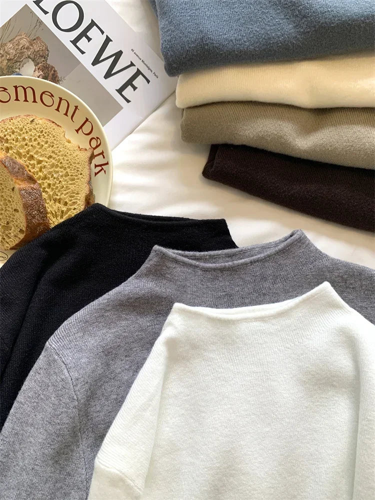 2025 Solid Sweater Women Half Turtleneck Knitted Pullovers Harajuku Korean Soft Warm Knitwear Autumn Winter Fashion Slim Jumpers