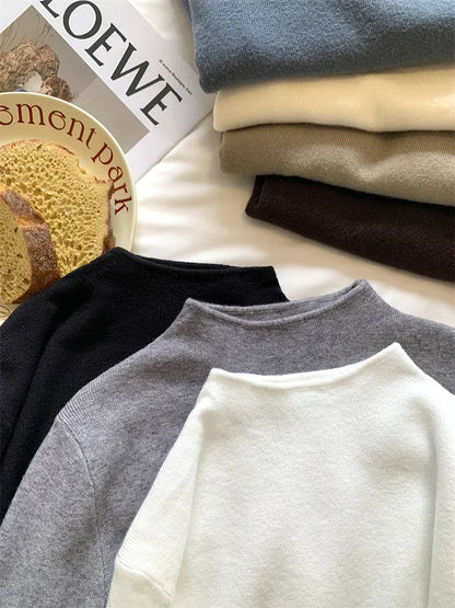 Women Mock Neck Knitted Sweater Pullover Slim Fit Knitwear