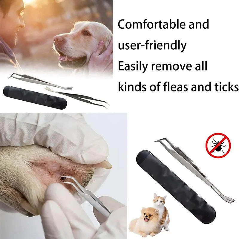Tick Removal Tool for Pets Stainless Steel Pet Flea Removal Tool 2-in-1 Tick Removal Tool Professional Tick Removal Tweezers Dog