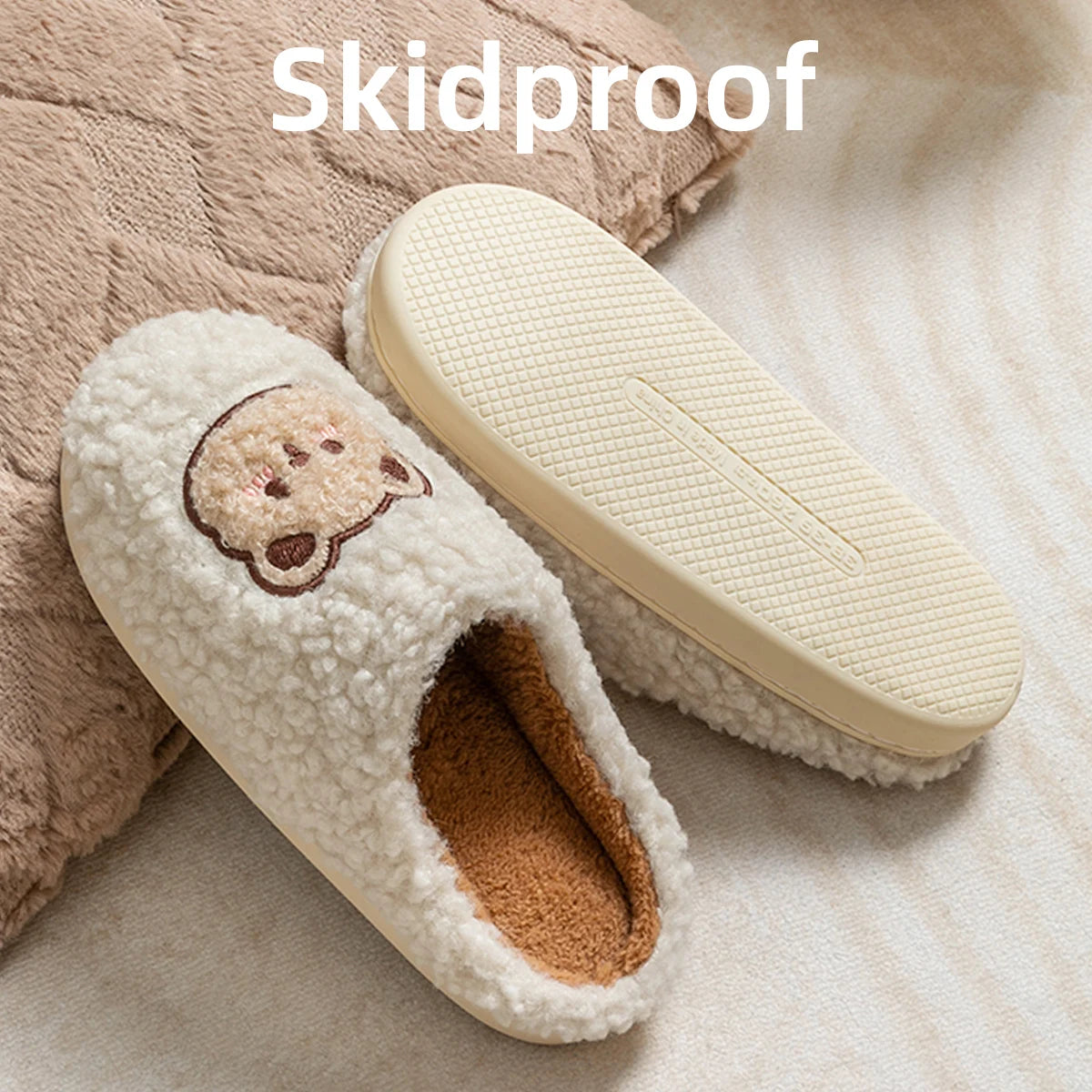 TZLDN Fashion Men's Slippers Winter Warm Cartoon Bear Lovely Indoor Soft Sole Non-slip Dormitory Causal Home Plush Shoes Couple
