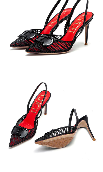 Women's Breathable Mesh High Heel Pumps Black 9 cm Heel