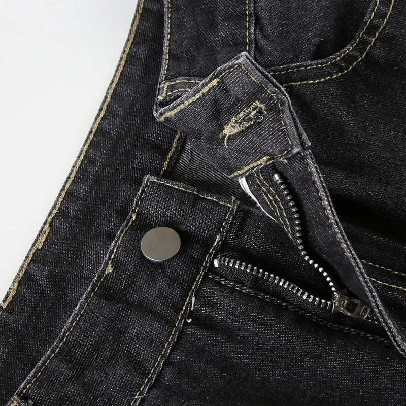 Floral Embroidery Jeans Vintage 2000s Low Rise Flared Jeans Women Retro Y2k Baggy Denim Pants High Street Basic Trousers