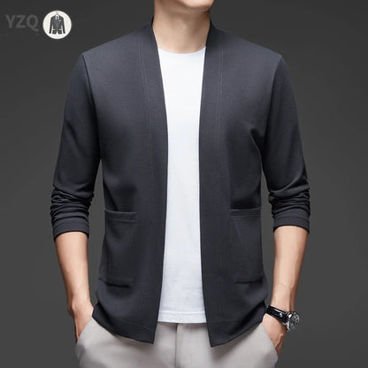 Men's Knit Long-Sleeved Open-Front Solid-Color Cloak Jacket All-Season Polyester
