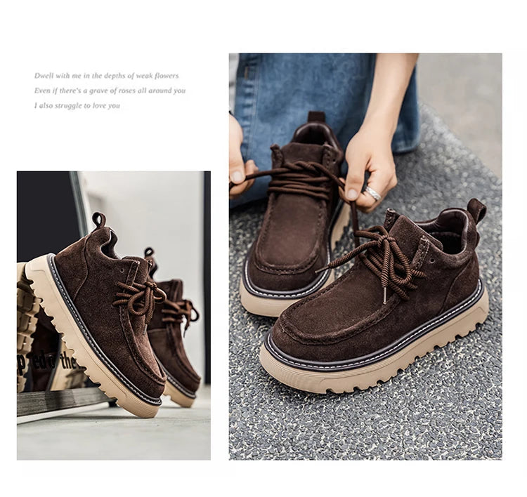 Mens Suede Leather Lace Up Ankle Boots Casual Retro Style