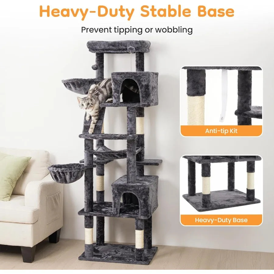 73 Multi-Level Cat Tree Tower with Scratching Posts Condos Perches Hammocks and Toys Designed for Large Cats and Multi-Cat Hous