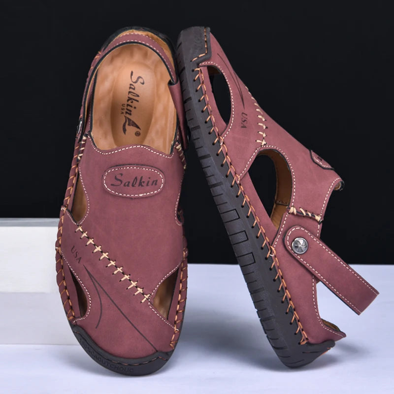 Men's Sandals Bonded Leather Breathable Slip-On Anti-Skid Outdoor Beach