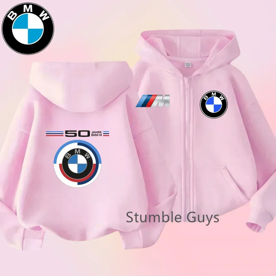 Kids BMW Zipper Hoodie Autumn Clothes Winter Boys Girls Warm Casual Sweatshirt Moto Cool Jacket