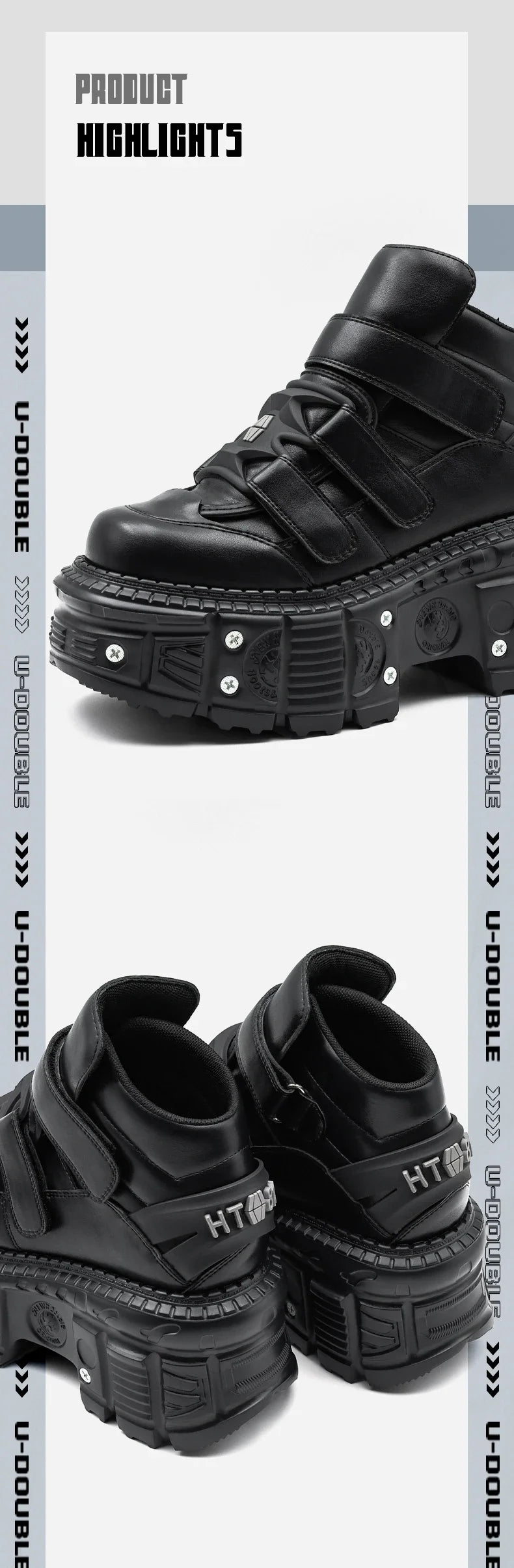 2025 New Punk Style Women Shoes Lace-up Heel Height 6CM Platform Shoes Woman Metal Decor Woman Sneakers Gothic Ankle Rock Boots