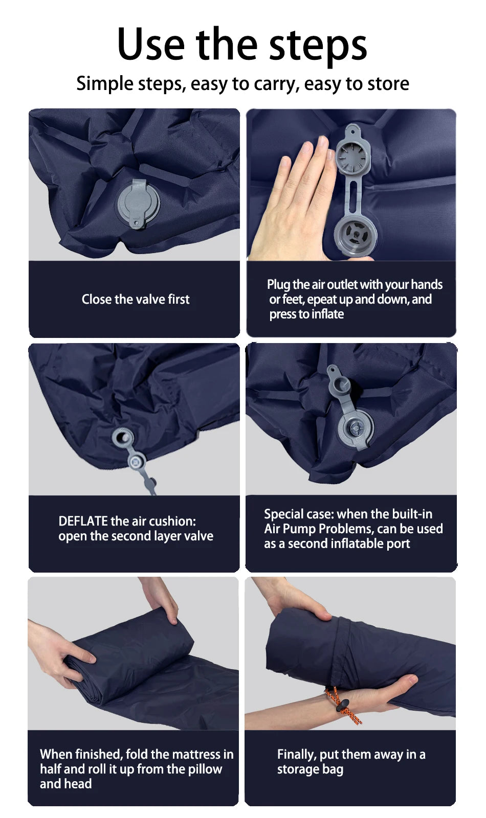 Outdoor Camping Inflatable Mattress Sleeping Pad With Pillows Ultralight Air Mat Built In Inflator Pump Hiking