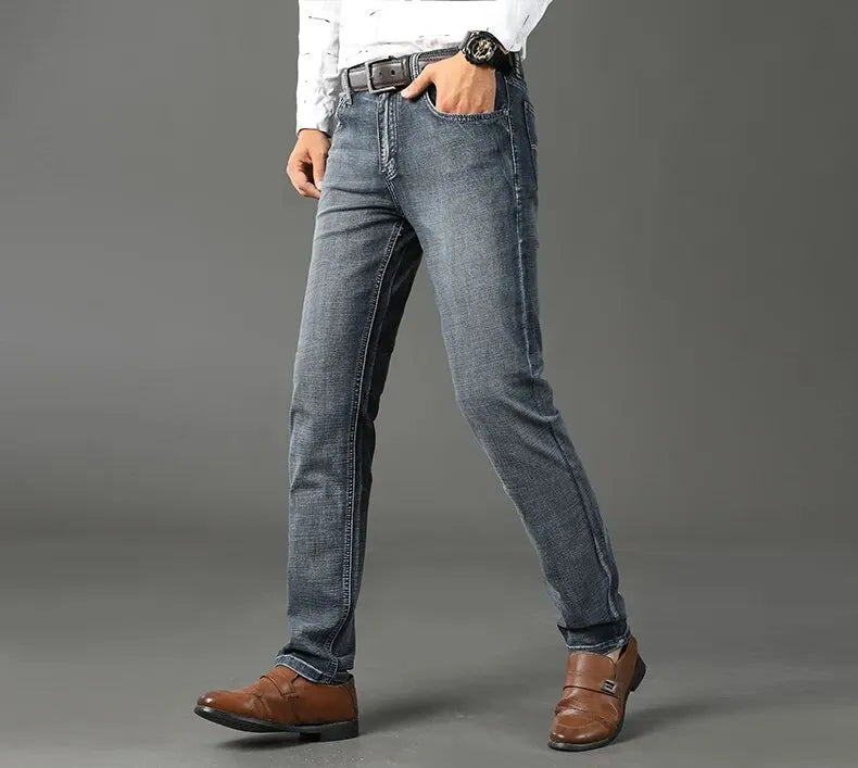 Mens Jeans Slim Fit Straight Leg Denim Trousers Blue Or Black