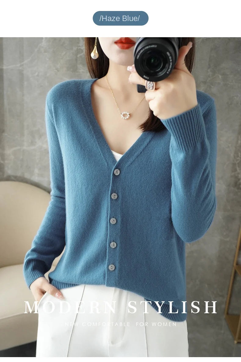 2024 New V-Neck Temperament Small Fragrant Wind Women Loose Sweater Sweater All Sweater Coat Special Offer Cardigan ZHI D035