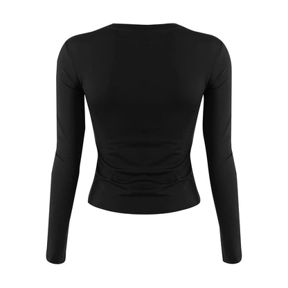O-Neck Long Sleeve Cropped Top For Women Broadcloth Polyester