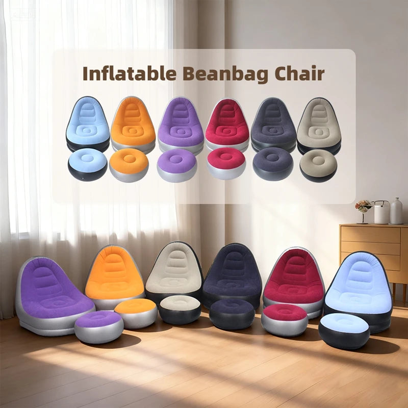 6 Colors Inflatable Lazy Sofa with Footstool Portable Beach Lounge Chair Foldable Air Mattress Outdoor Camping Sleeping Pad