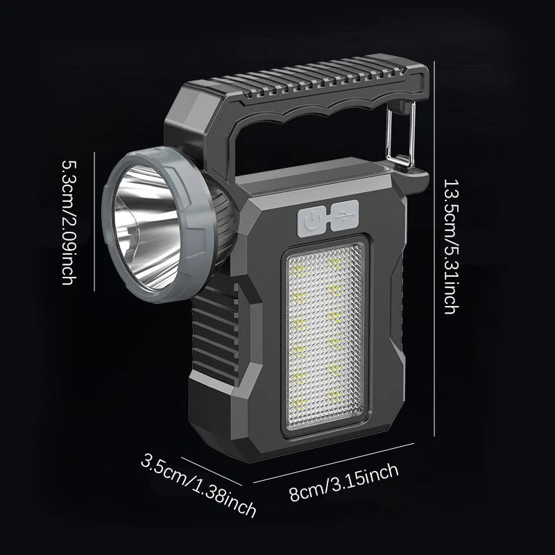 Solar Rechargeable LED Flashlight Searchlight With COB Work Light Lantern