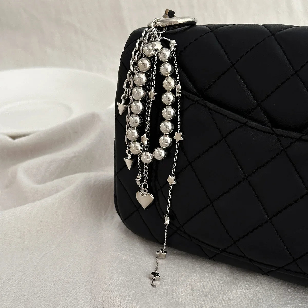 2025 New Pearl Beadeds Chain Keychain Ccb Peach Heart Bead Bag Chain Pendant Jewelry Accessories Daily Wear Keychain Gifts