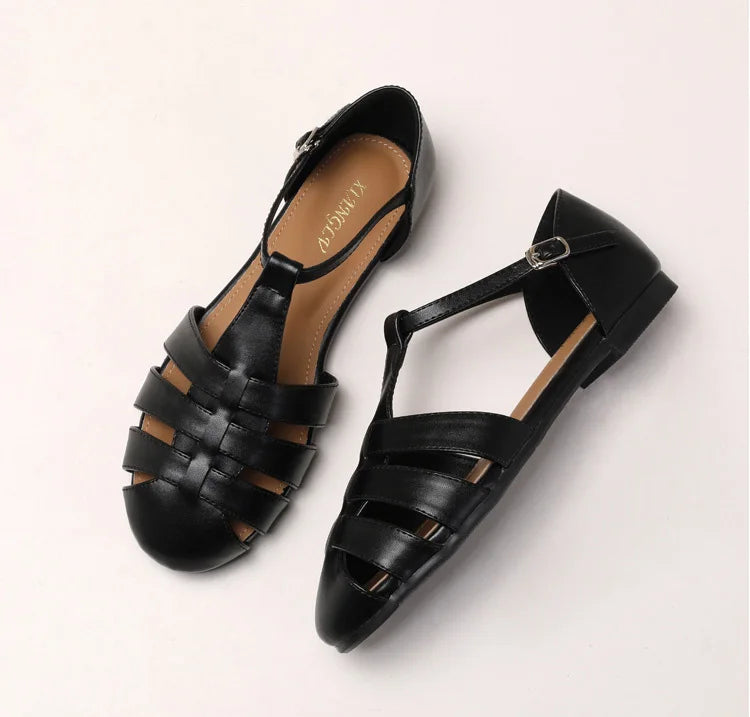 ZAROY Summer Cross Strap Flat Sandals Women Round Toe Ankle Buckle Hollow Casual Roman Sandalia Zapatos De Mujer сандали