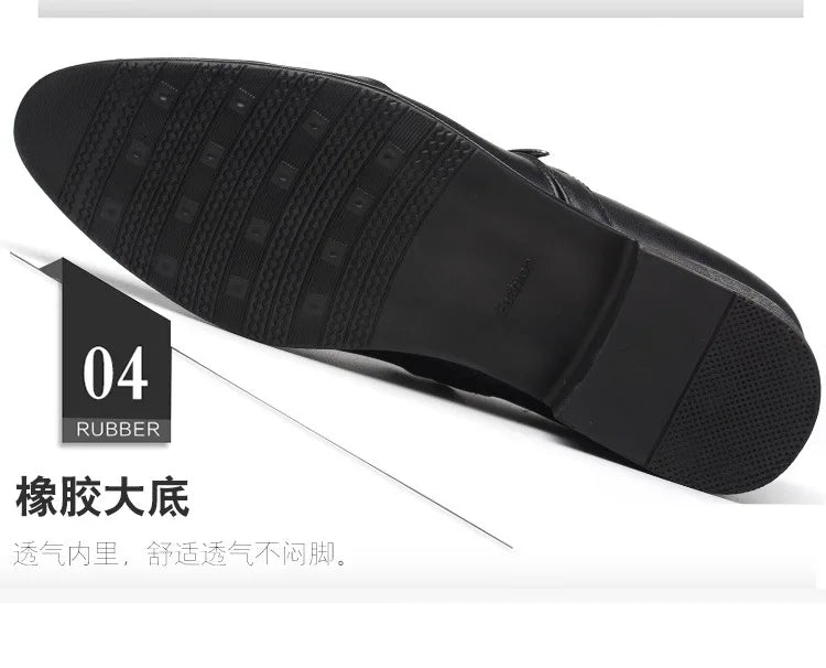 Men Slip On Black Leather Dress Shoes Pointed Toe Rubber Sole Plus Size