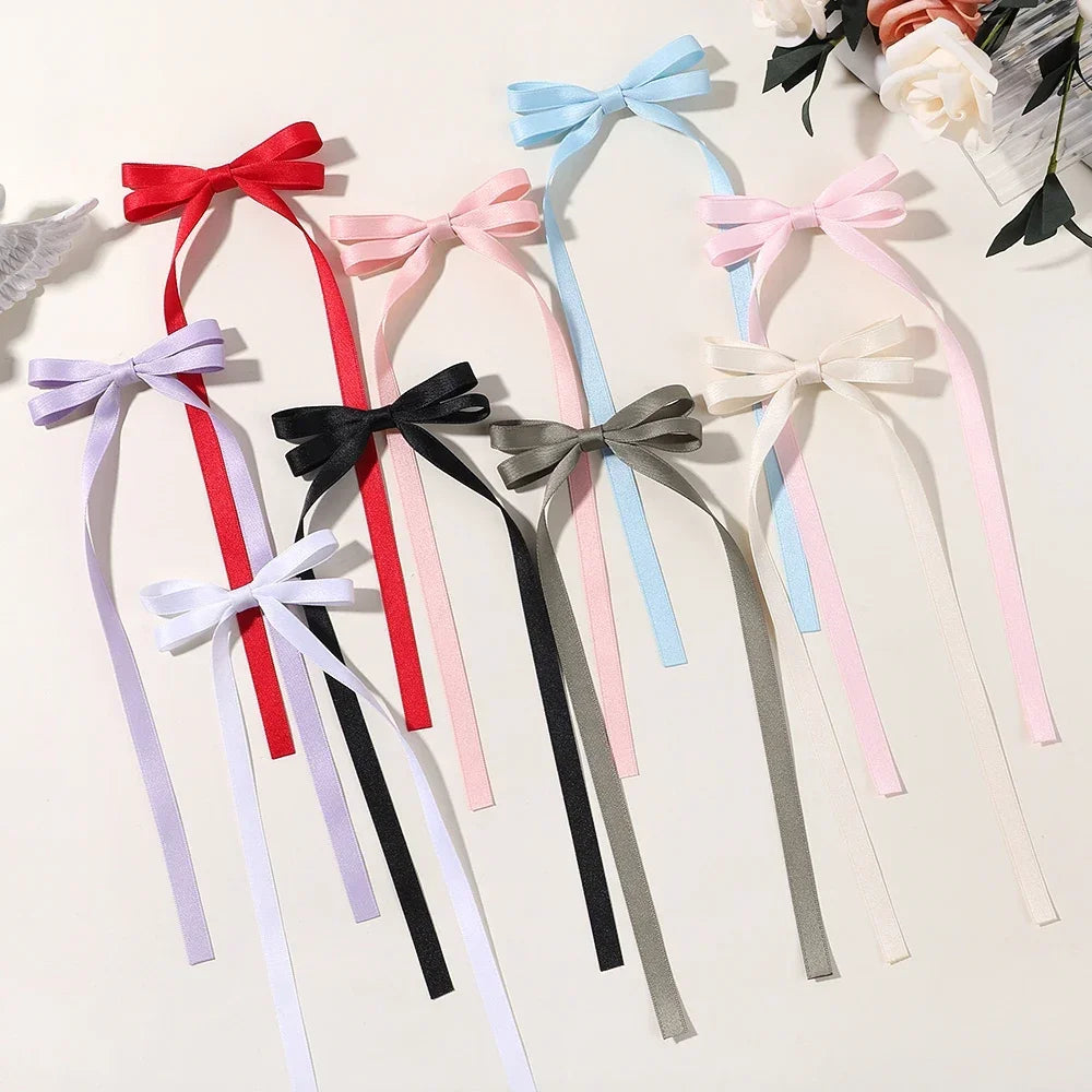 2pcs 2025 New Cute Ribbon Bow Headband Long Tassel Hair Clip Women's Hair Accessories Girls Party Headwear Side Clips Wholesale