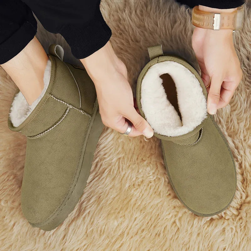 Men's Snow Boots Suede Leather Mid-Calf Slip-On 36-45