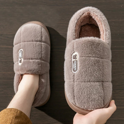 Men's Winter Cotton Slippers Plush Non Slip Indoor Shoes Size 50 51