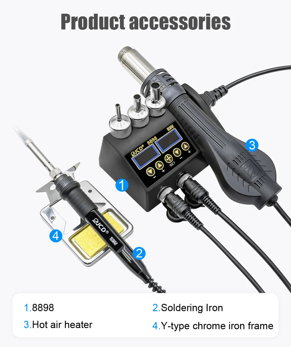JCD 8898 750W Soldering Station 2 in 1 LCD Digital display Rework Welding Station Kit Soldering Iron Hot Air Repair Solder tools